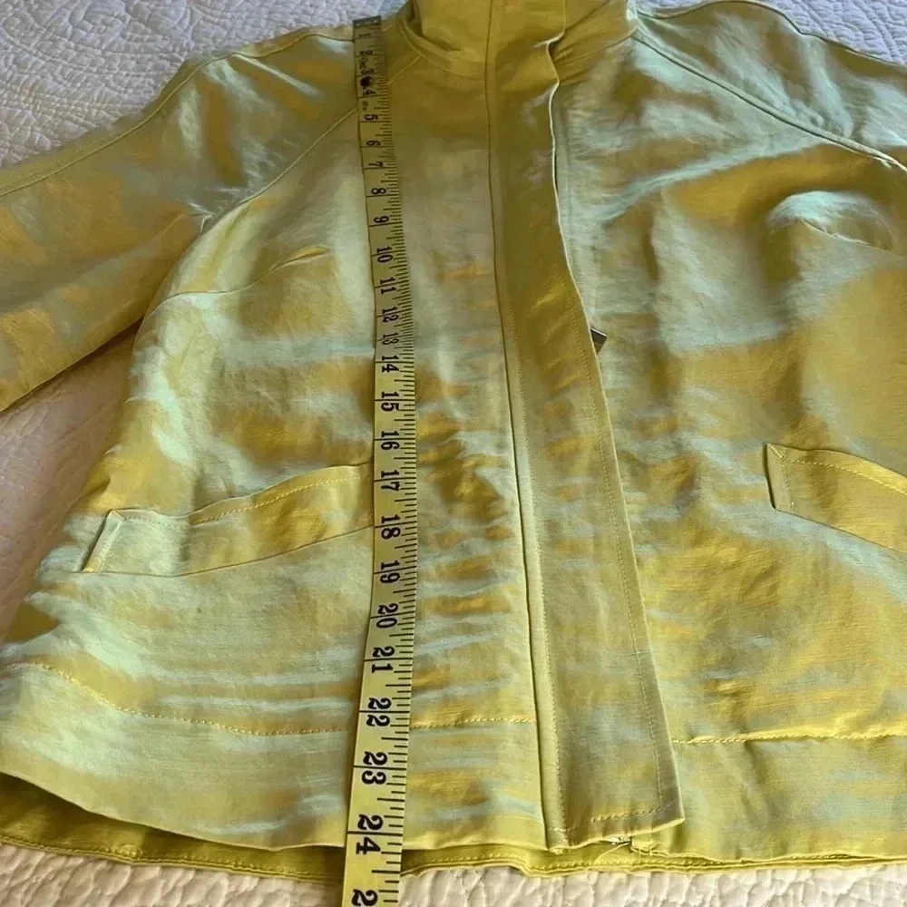Linen‎ Blend Jacket Women’s Med P Yellow Front Zip Pockets Collar Modern Artsy